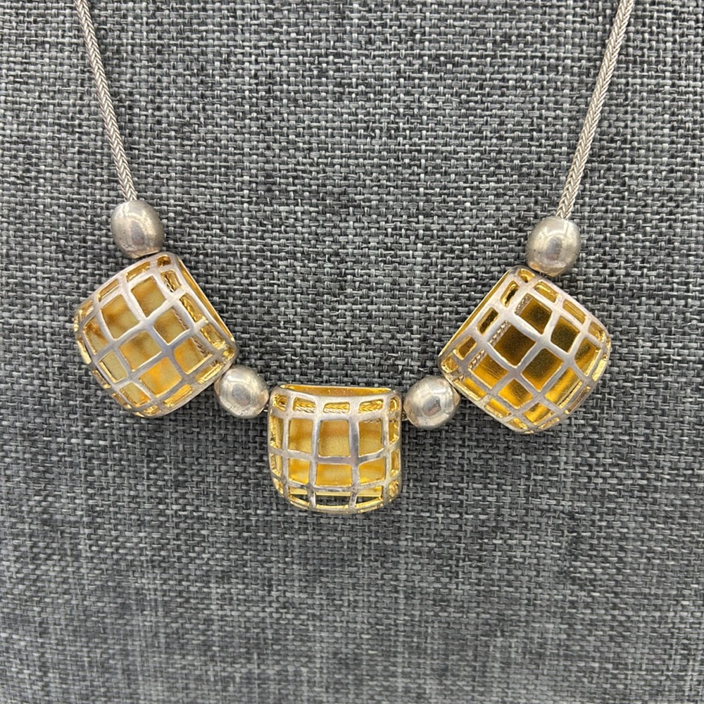 Sterling Silver and Vermeil Contrast Cage Necklace